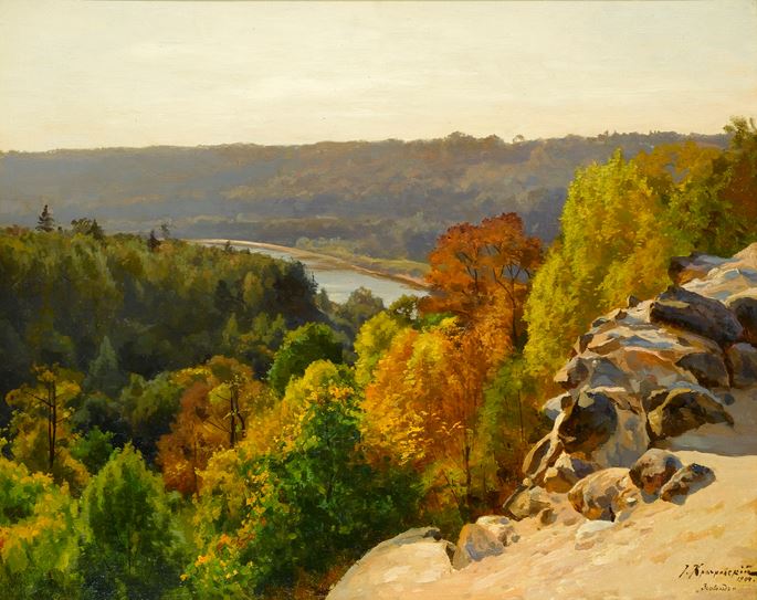 Josef Evstafievich Krachkovsky - Autumn by the River, Sigula, Latvia | MasterArt